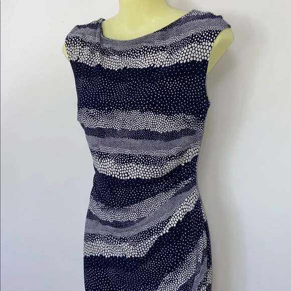 Ralph Lauren Dress Ruched Black Grey White Dot MIDI NWOT 6 - Picture 2 of 7